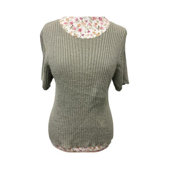 🪶 Dressbarn Petite PM Silk Rayon Knit Top – Metallic Gray Ribbed Tee - Picture 1 of 4